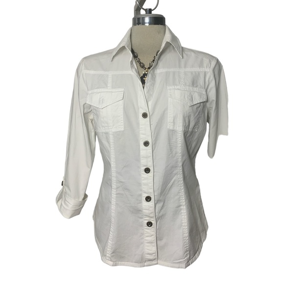 White 3/4 long sleeves Blouse Size M - Picture 8 of 9